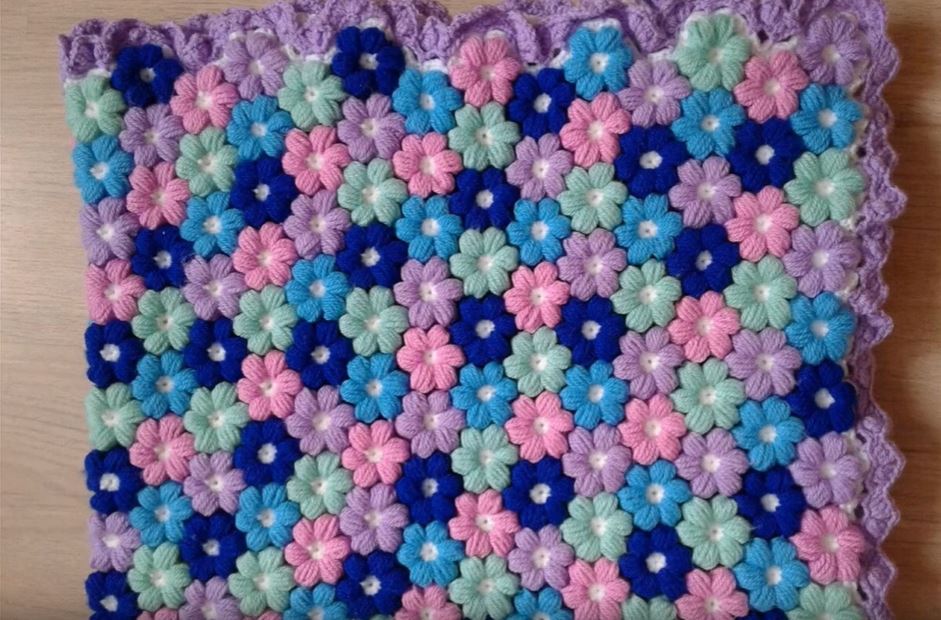 Crochet Flower Puff Afghan Blanket