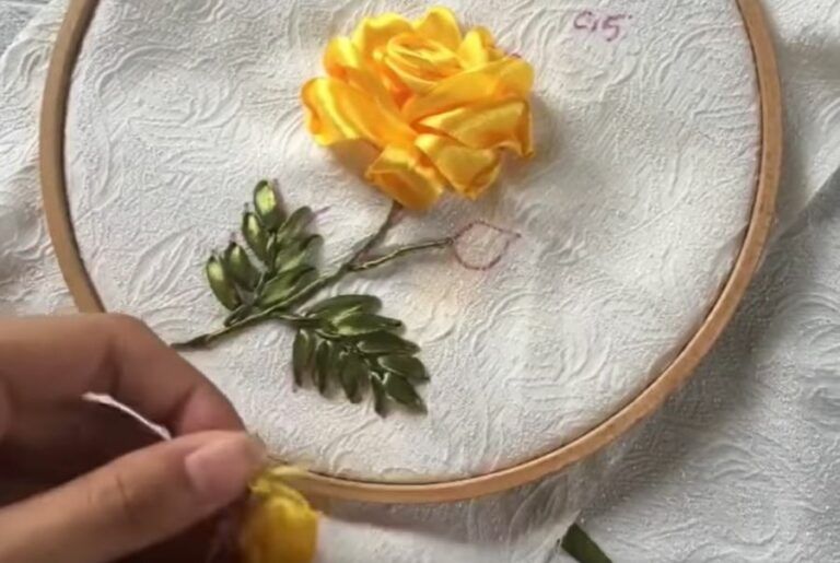 Yellow Rose Ribbon Embroidery