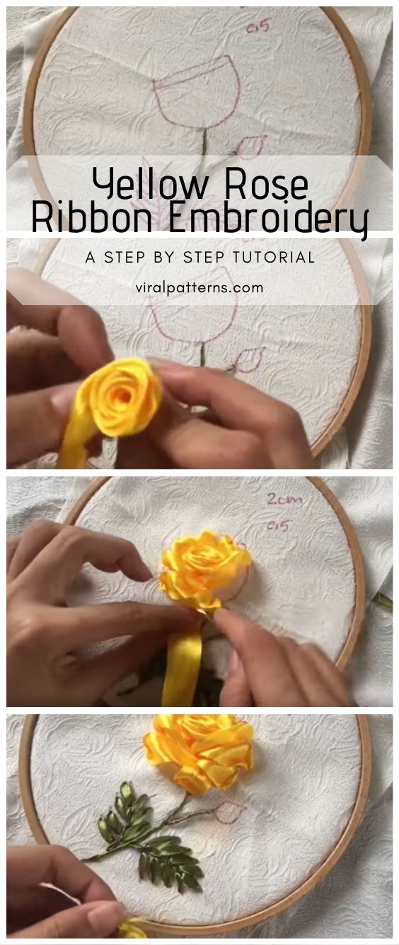 Yellow Rose Ribbon Embroidery