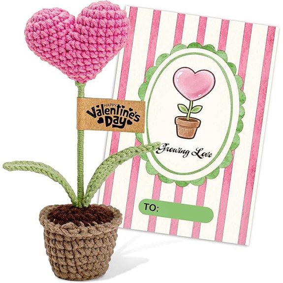 Handmade Crochet Heart Flower in Pot